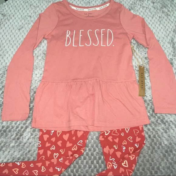 🚩SOLD🚩Rae Dunn BLESSED Ruffle Top + Heart Print Pants - 2 Piece Set - NEW - Picture 5 of 5